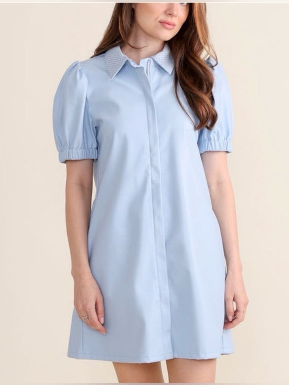S’EDGE Anderson Dress Cornflower Blue Vegan Leather Puff Sleeve XL NWT